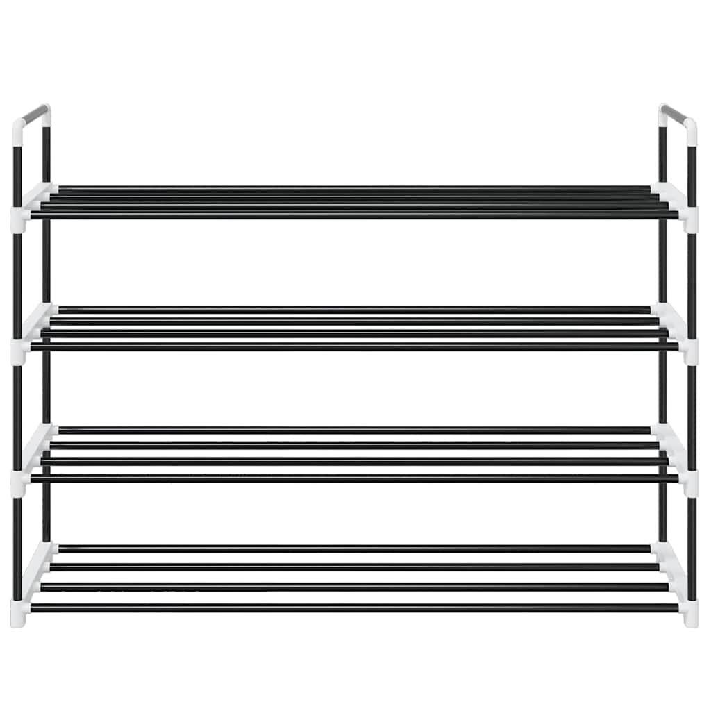 Shoe Rack with 4 Shelves Metal and Plastic Black