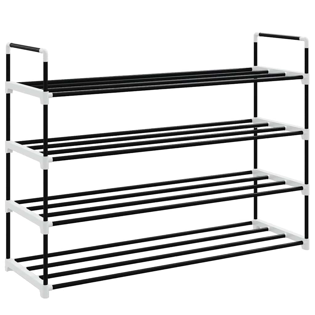 Shoe Rack with 4 Shelves Metal and Plastic Black