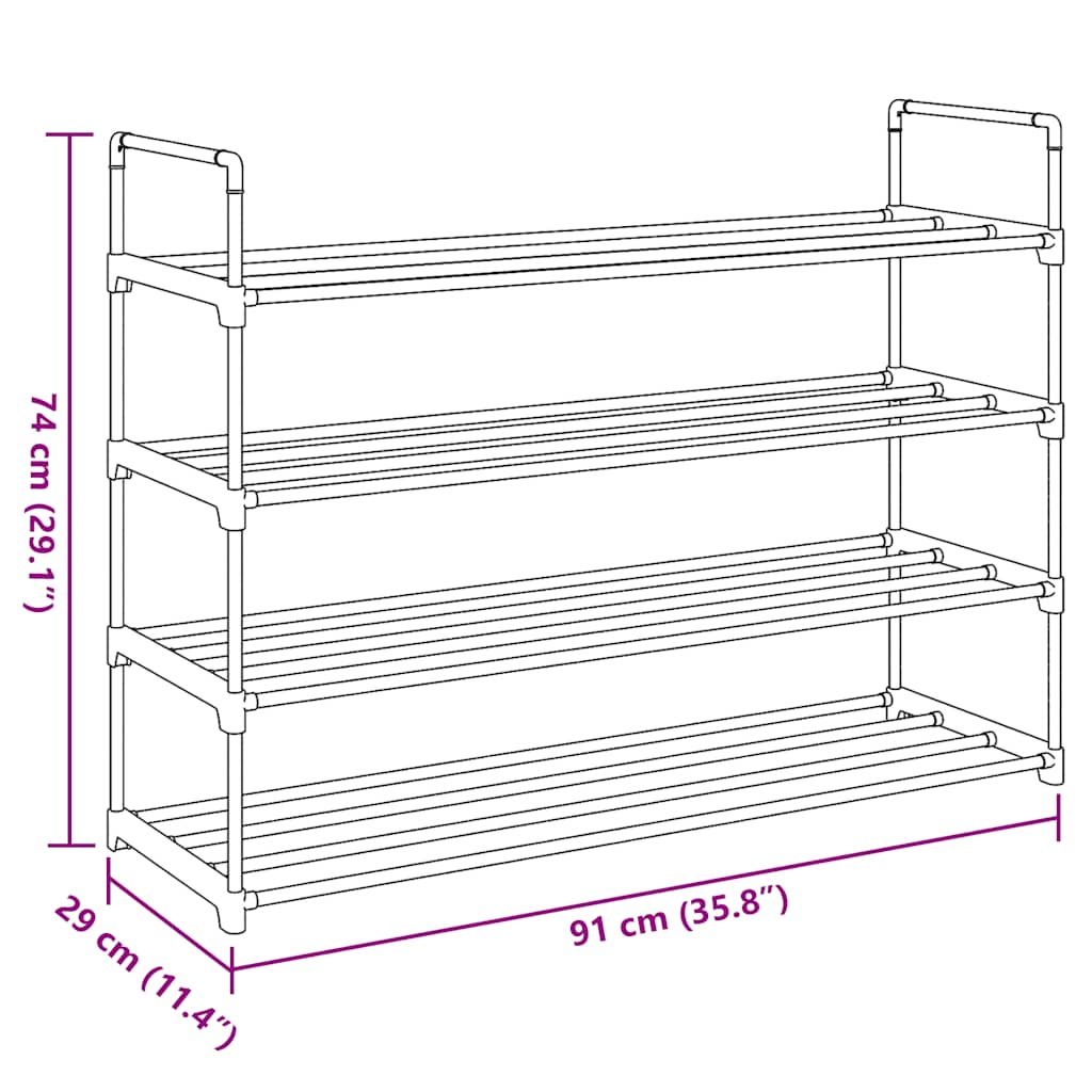 Shoe Rack with 4 Shelves Metal and Plastic Black