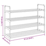 Shoe Rack with 4 Shelves Metal and Plastic Black