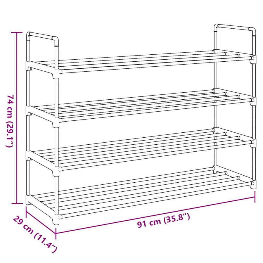 Shoe Rack with 4 Shelves Metal and Plastic Black