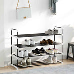 Shoe Rack with 4 Shelves Metal and Plastic Black