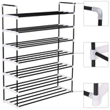Shoe Rack with 7 Shelves Metal and Plastic Black - Side View