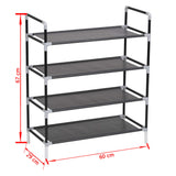 Shoe Rack with 4 Shelves Metal and Non-woven Fabric Black - Rear View