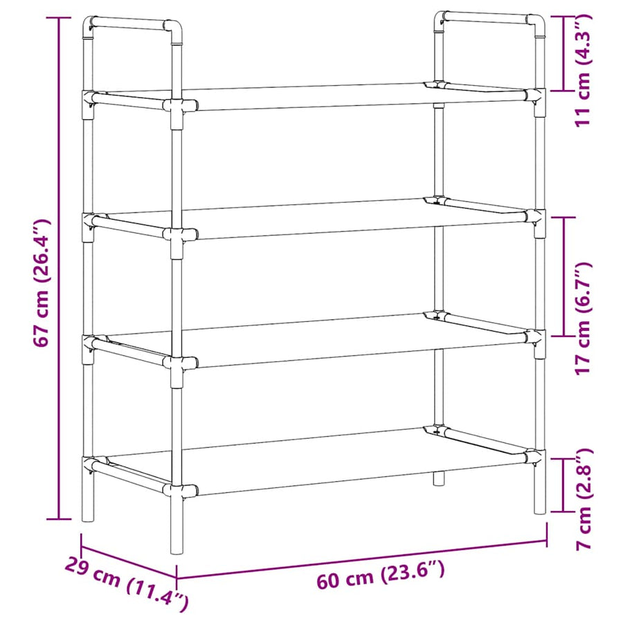 Shoe Rack with 4 Shelves Metal and Non-woven Fabric Black