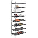Shoe Rack with 8 Shelves Metal and Non-woven Fabric Black - Front View