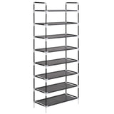 Shoe Rack with 8 Shelves Metal and Non-woven Fabric Black - Side View