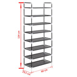 Shoe Rack with 8 Shelves Metal and Non-woven Fabric Black - Close-Up Angle