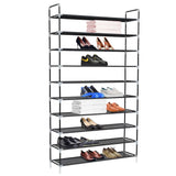 Shoe Rack with 10 Shelves Metal and Non-woven Fabric Black - Front View