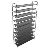Shoe Rack with 10 Shelves Metal and Non-woven Fabric Black - Side View