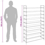 Shoe Rack with 10 Shelves Metal and Non-woven Fabric Black