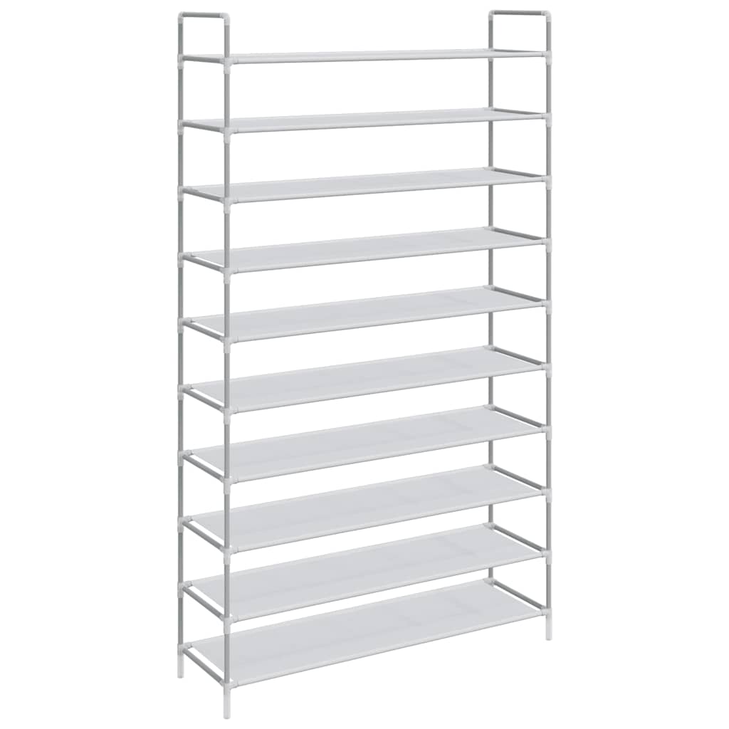 Shoe Rack with 10 Shelves Metal and Non-woven Fabric Silver