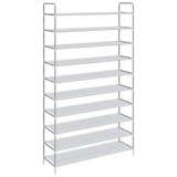 Shoe Rack with 10 Shelves Metal and Non-woven Fabric Silver