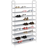 Shoe Rack with 10 Shelves Metal and Non-woven Fabric Silver