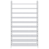 Shoe Rack with 10 Shelves Metal and Non-woven Fabric Silver