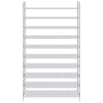 Shoe Rack with 10 Shelves Metal and Non-woven Fabric Silver