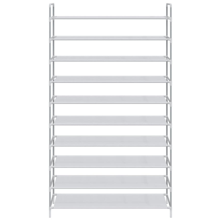 Shoe Rack with 10 Shelves Metal and Non-woven Fabric Silver