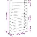 Shoe Rack with 10 Shelves Metal and Non-woven Fabric Silver