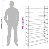 Shoe Rack with 10 Shelves Metal and Non-woven Fabric Silver - Extra Image