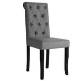Dining Chairs 4 Pcs Dark Grey Fabric Tufted Button - Front View