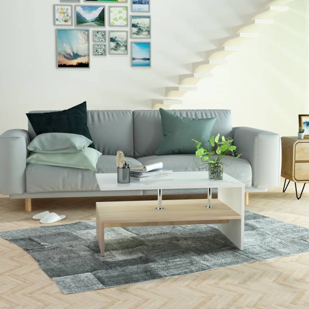 Coffee Table Engineered Wood 90x59x42 cm Oak and White