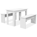 Dining Table and Benches 3 Pieces Engineered Wood White - Front View