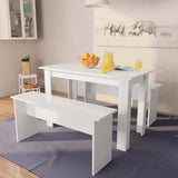 Dining Table and Benches 3 Pieces Engineered Wood White