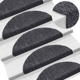 Stair Mats Self-adhesive 15 pcs 56x17x3 cm Dark Grey Half Round
