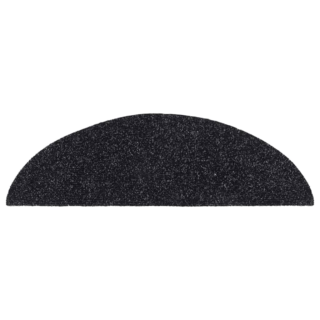 Stair Mats Self-adhesive 15 pcs 56x17x3 cm Black Half Round