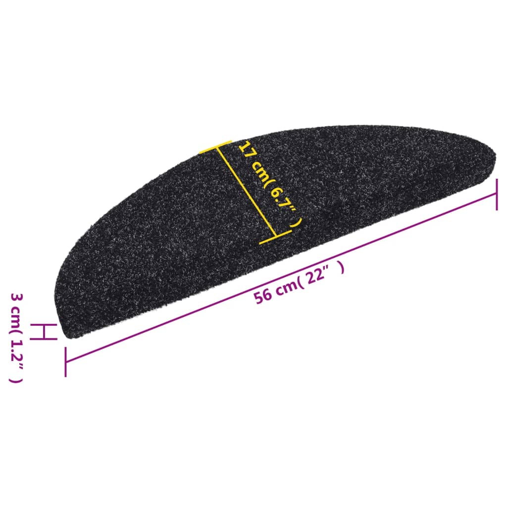 Stair Mats Self-adhesive 15 pcs 56x17x3 cm Black Half Round