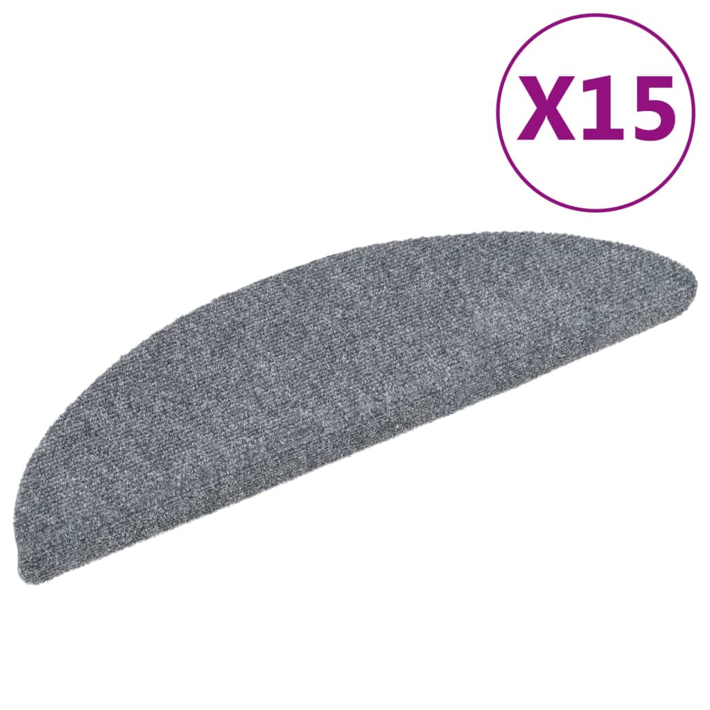 Stair Mats Self-adhesive 15 pcs 56x17x3 cm Light Grey Half Round
