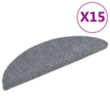 Stair Mats Self-adhesive 15 pcs 56x17x3 cm Light Grey Half Round - Front View
