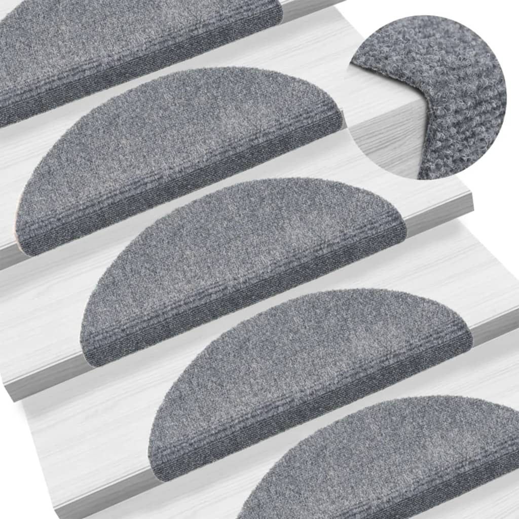 Stair Mats Self-adhesive 15 pcs 56x17x3 cm Light Grey Half Round