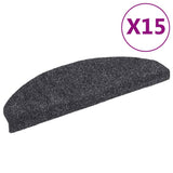 Stair Mats Self-adhesive 15 pcs 65x21x4 cm Dark Grey Half Round Large - Front View