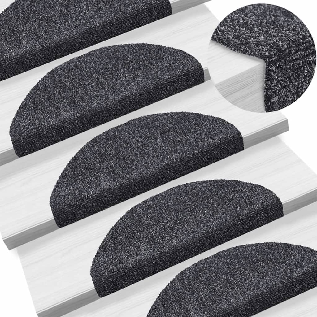 Stair Mats Self-adhesive 15 pcs 65x21x4 cm Dark Grey Half Round Large