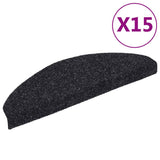 Stair Mats Self-adhesive 15 pcs 65x21x4 cm Black Half Round Large - Front View