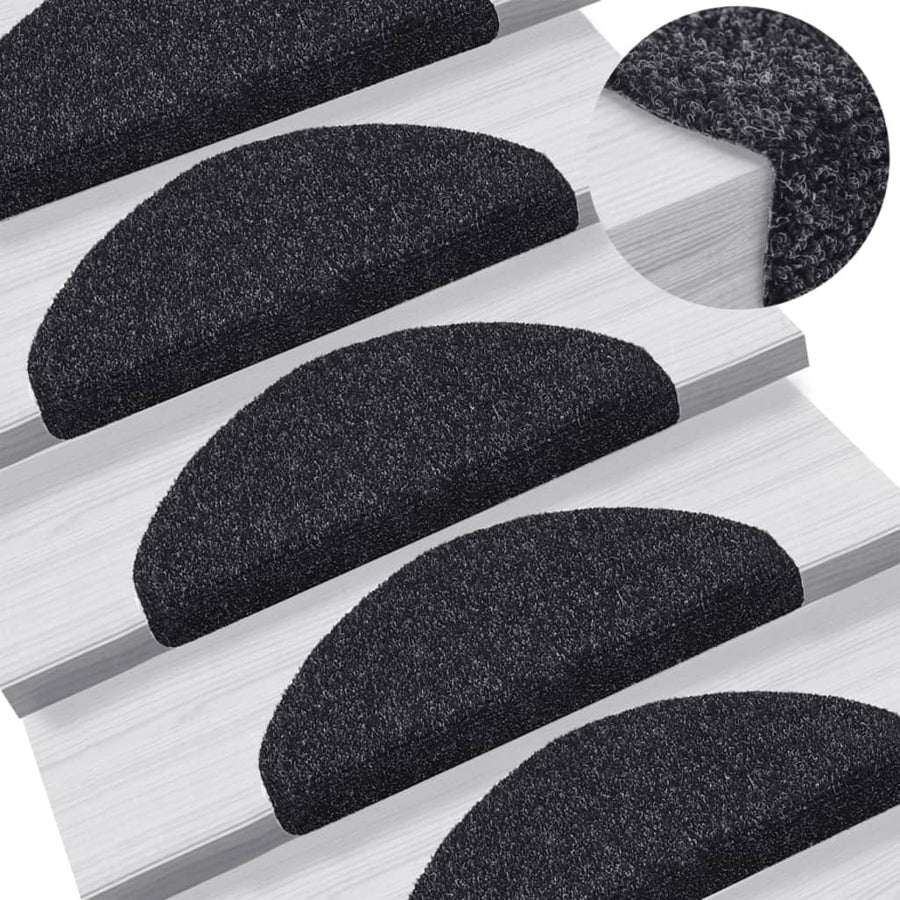 Stair Mats Self-adhesive 15 pcs 65x21x4 cm Black Half Round