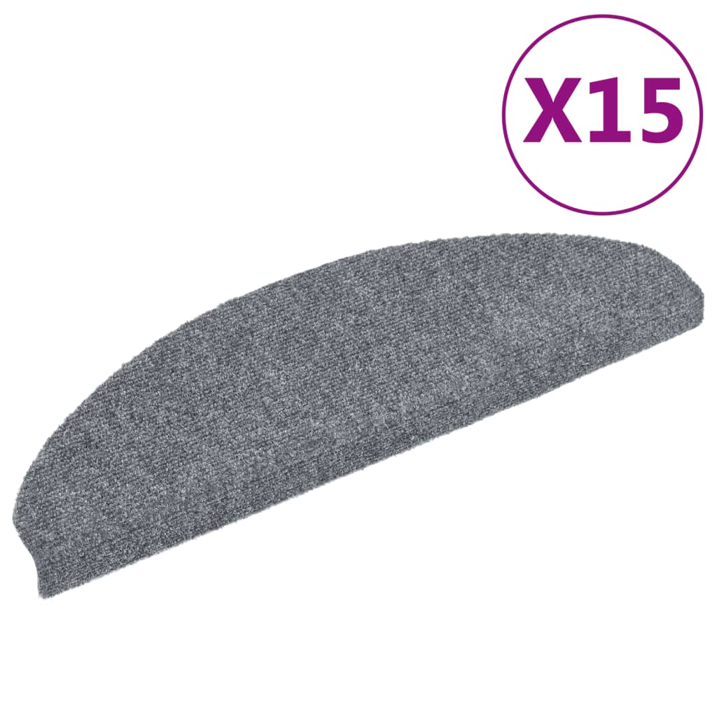 Stair Mats Self-adhesive 15 pcs 65x21x4 cm Light Grey Half Round Large