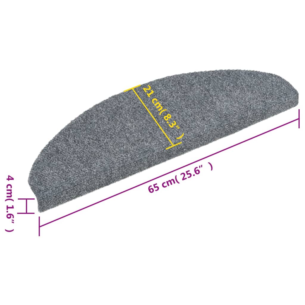 Stair Mats Self-adhesive 15 pcs 65x21x4 cm Light Grey Half Round Large