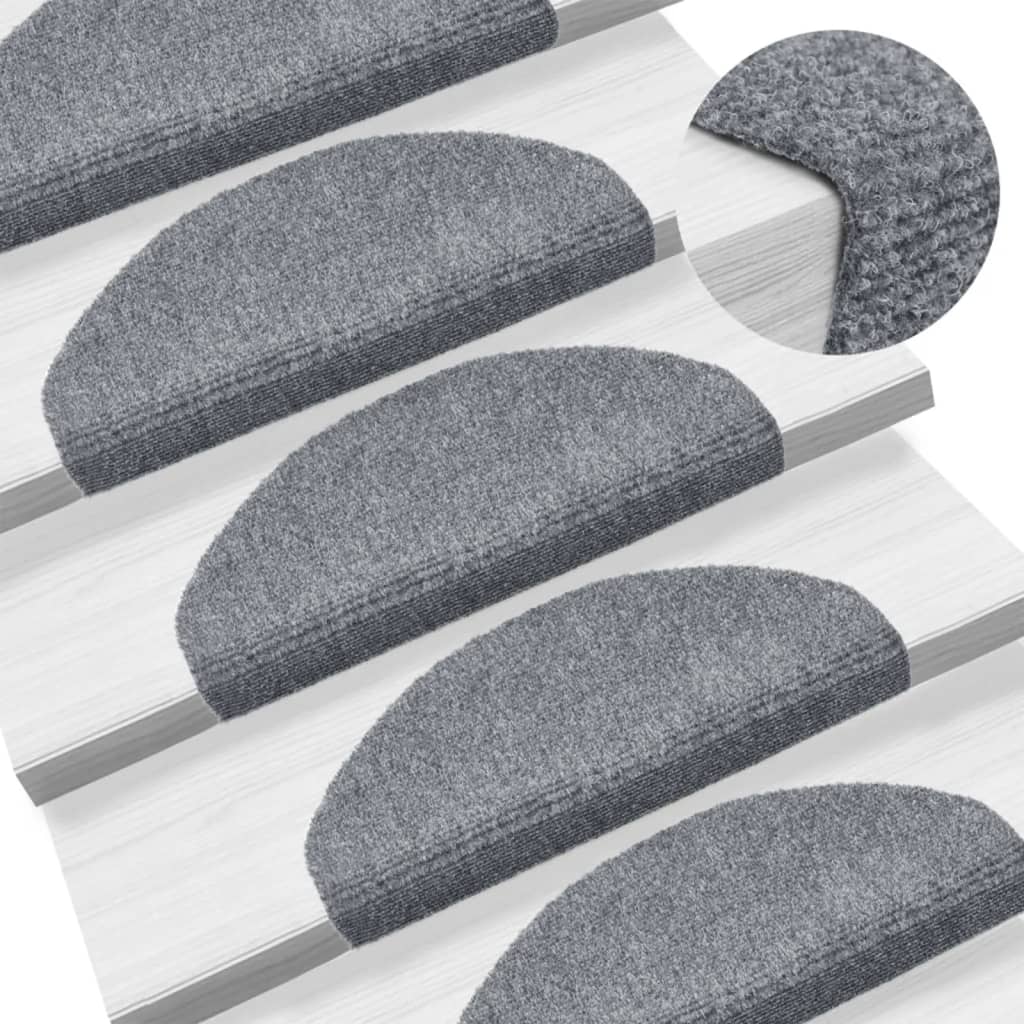 Stair Mats Self-adhesive 15 pcs 65x21x4 cm Light Grey Half Round Large
