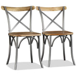Dining Chairs 4 pcs Solid Mango Wood and Steel Cross Back - Side View