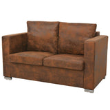 Sofa Set 2 Pieces Artificial Suede Leather - Front View