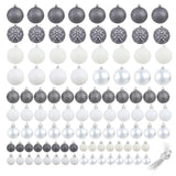 100 Piece Christmas Ball Set 3/4/6 cm White/Grey - Front View