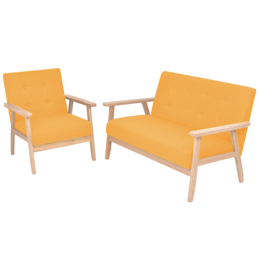 Sofa Set 2 Pieces Fabric Yellow