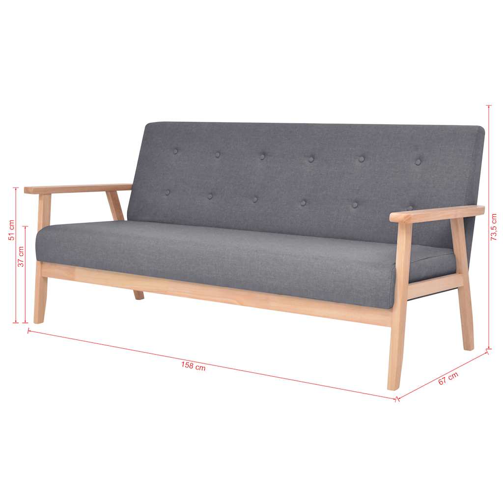 Sofa Set 3 Pieces Fabric Dark Grey