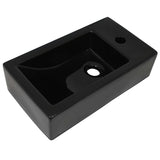 Basin with Faucet Hole Rectangular Ceramic Black 46x25.5x12 cm - Front View