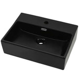 Basin with Faucet Hole Ceramic Black 51.5x38.5x15 cm - Front View