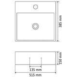 Basin with Faucet Hole Ceramic Black 51.5x38.5x15 cm - 45-Degree Angle