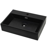 Basin with Faucet Hole Ceramic Black 60.5x42.5x14.5 cm - Front View