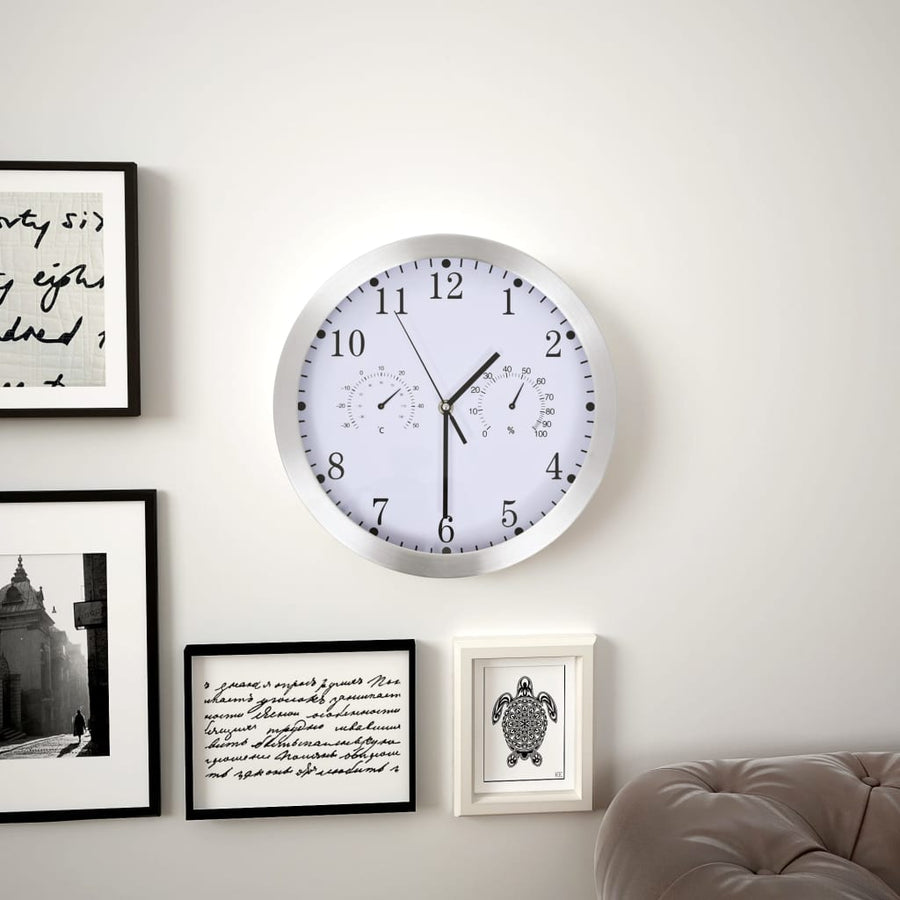 Wall Clock with Quartz Movement Hygrometer and Thermometer 30 cm White